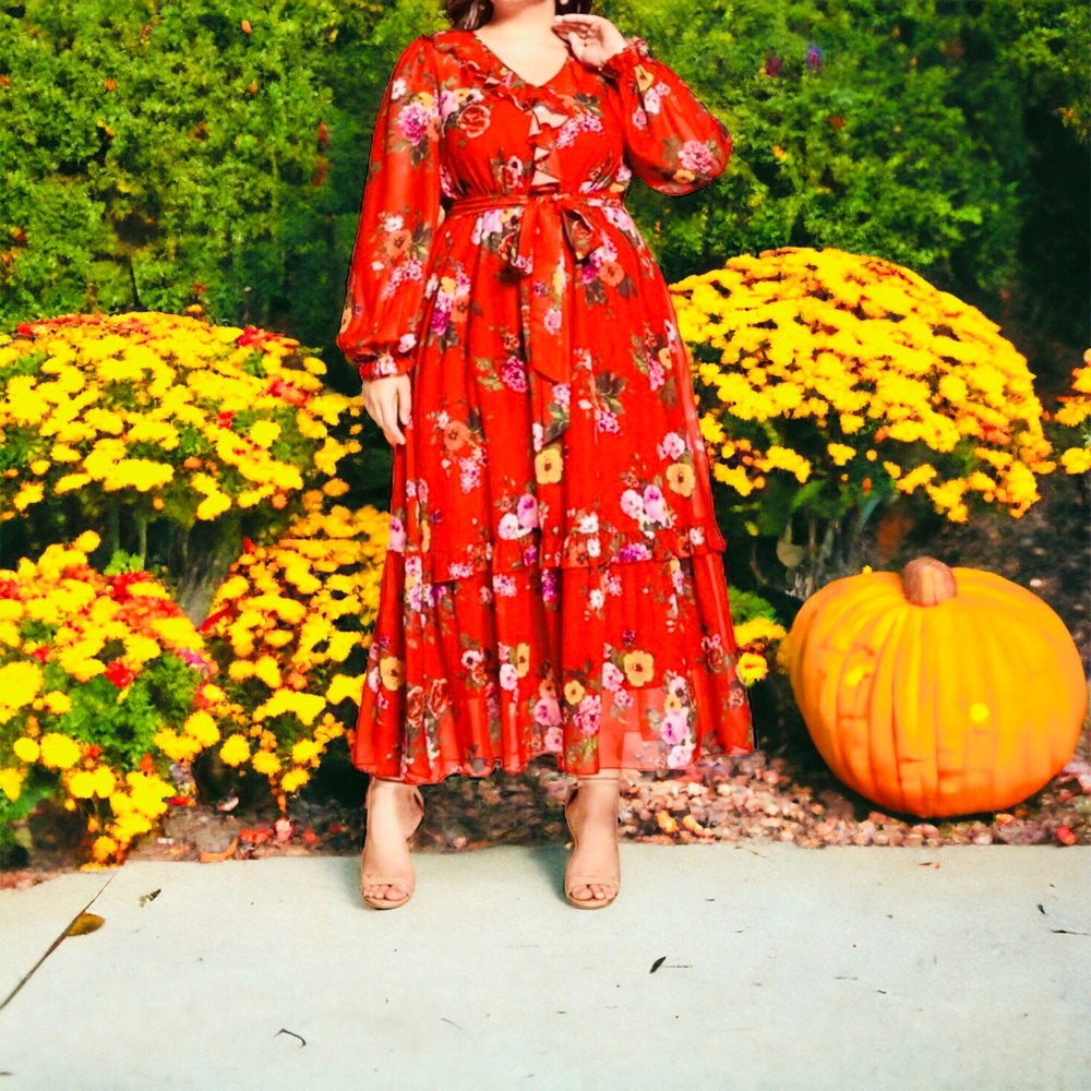 Floral Print Ruffle Hem Maxi Dress